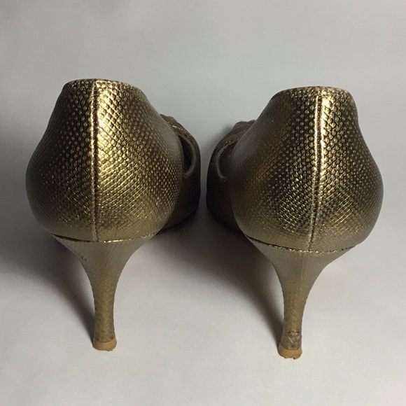 Salvator Ferragamo Gold Peep-Toe Pumps - Picture 4 of 5